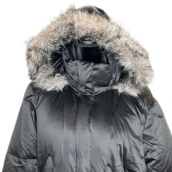 Calvin Klein Puffer Jacket Womens XL Black Down Puffer Faux Fur Lined Hood Parka - Picture 2 of 16